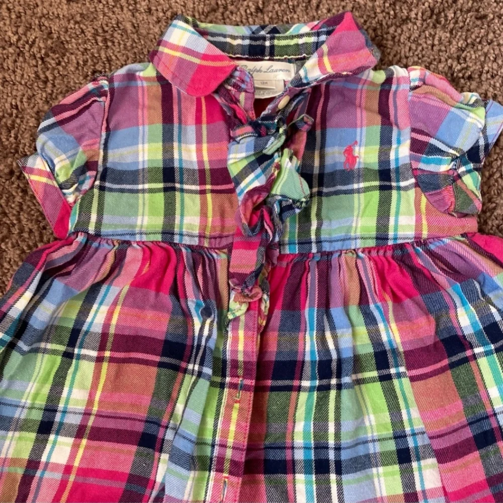 RALPH LAUREN Baby Outfit Plaid Top & Matching Leggings Size 12 Months Pink Blue - Picture 3 of 9
